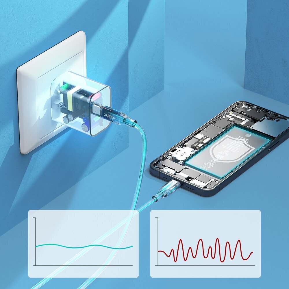 Choetech USB-reisi seinalaadija Type C 20W toiteallikas + USB-kaabel Type C - Lightning 1,2m valge (PD5005) hind ja info | Mobiiltelefonide laadijad | kaup24.ee