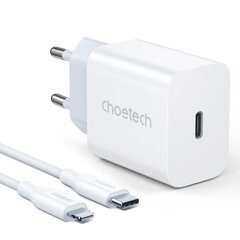 Зарядное устройство USB для путешествий Choetech Type C 20Вт Power Delivery + USB-кабель Type C - Lightning 1.2 м, белое (PD5005) цена и информация | Зарядные устройства для телефонов | kaup24.ee