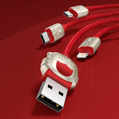 USB-kaabel 3in1 Tigeri baasaasta, USB-mikro-USB / USB-C / Lightning, 3,5A, 1,2m (must) цена и информация | Кабели для телефонов | kaup24.ee