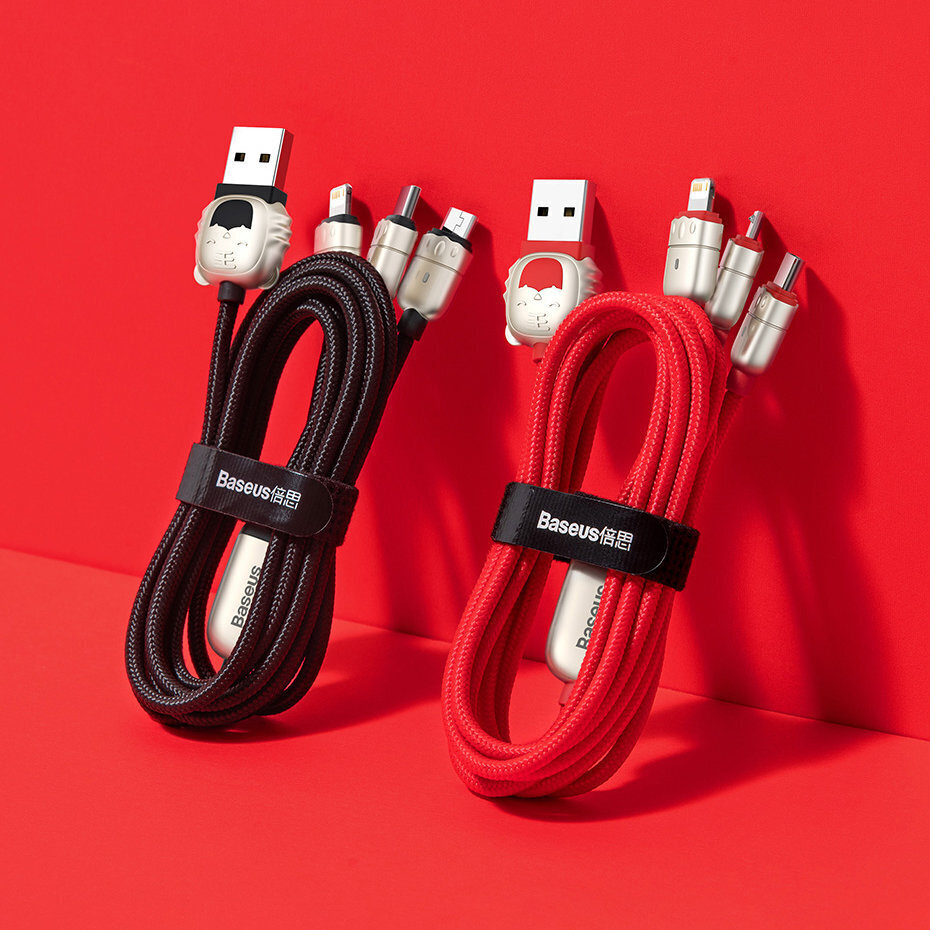 USB-kaabel 3in1 Tigeri baasaasta, USB-mikro-USB / USB-C / Lightning, 3,5A, 1,2m (must) hind ja info | Mobiiltelefonide kaablid | kaup24.ee