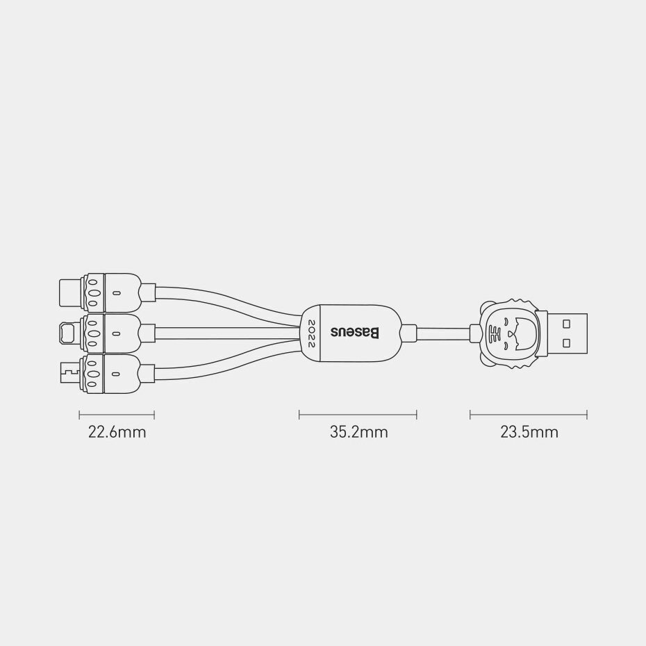 USB-kaabel 3in1 Tigeri baasaasta, USB-mikro-USB / USB-C / Lightning, 3,5A, 1,2m (must) цена и информация | Mobiiltelefonide kaablid | kaup24.ee