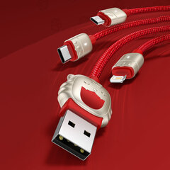 USB-kaabel 3in1 Tigeri baasaasta, USB-mikro-USB / USB-C / Lightning, 3,5A, 1,2m (punane) цена и информация | Кабели для телефонов | kaup24.ee