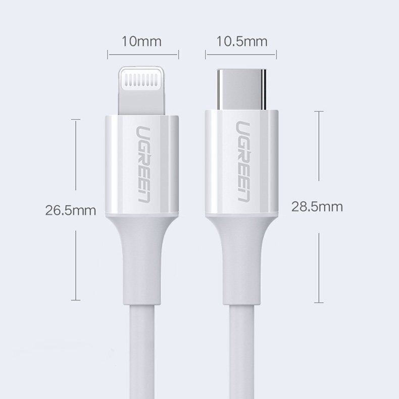 Ugreen USB Type C – Lightning kaabel 3A 0,25m valge (US171) hind ja info | Mobiiltelefonide kaablid | kaup24.ee