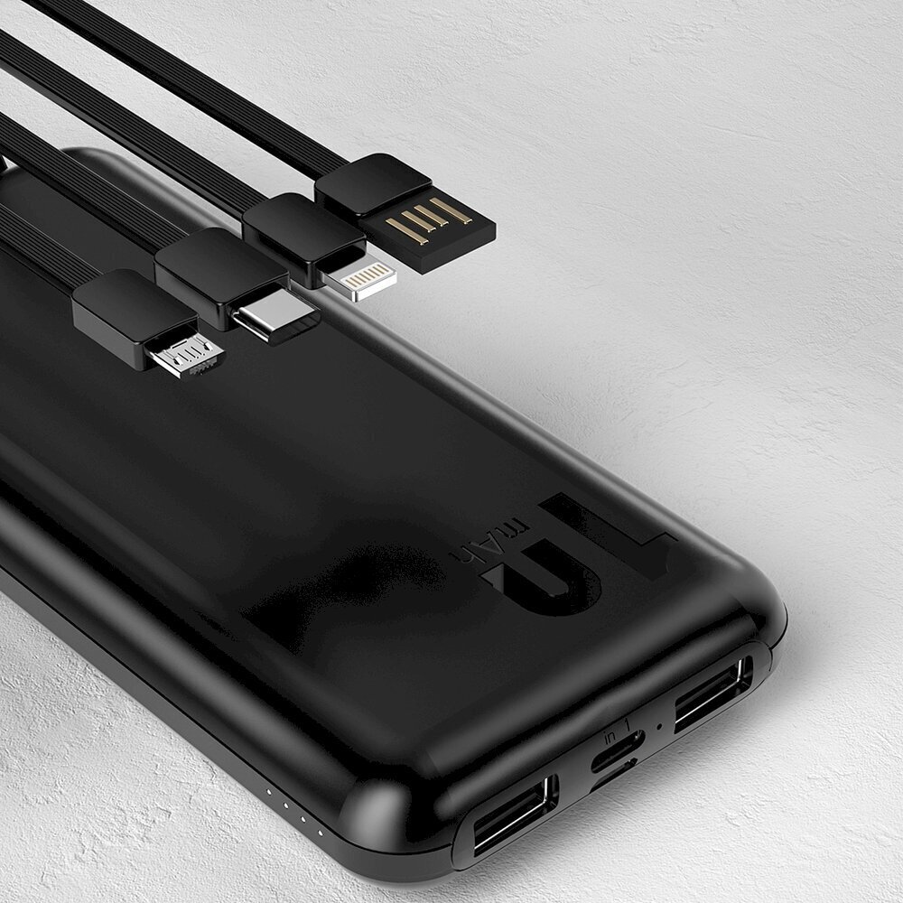 Dudao K6Pro universaalne 10000 mAh toitepank USB-kaabliga, USB-tüüp C, välkmust (K6Pro-must) цена и информация | Akupangad | kaup24.ee