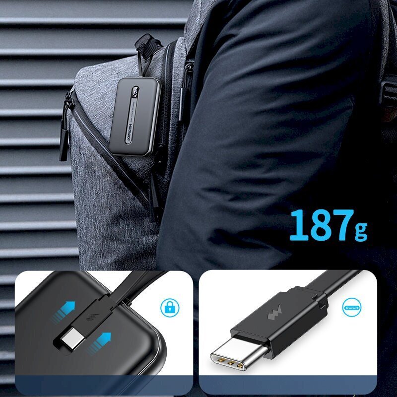 Joyroom Linglong akupank 10000mAh 20W toiteallika kiirlaadimine USB / USB Type C / sisseehitatud USB Type C kaabel must (JR-L001 must) hind ja info | Akupangad | kaup24.ee