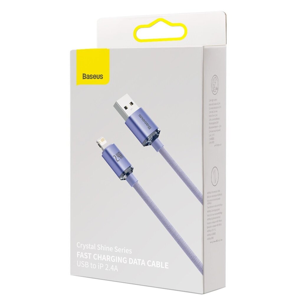 Baseus Crystal USB-kaabel Lightningiga, 2,4A, 1,2m (lilla) hind ja info | Mobiiltelefonide kaablid | kaup24.ee