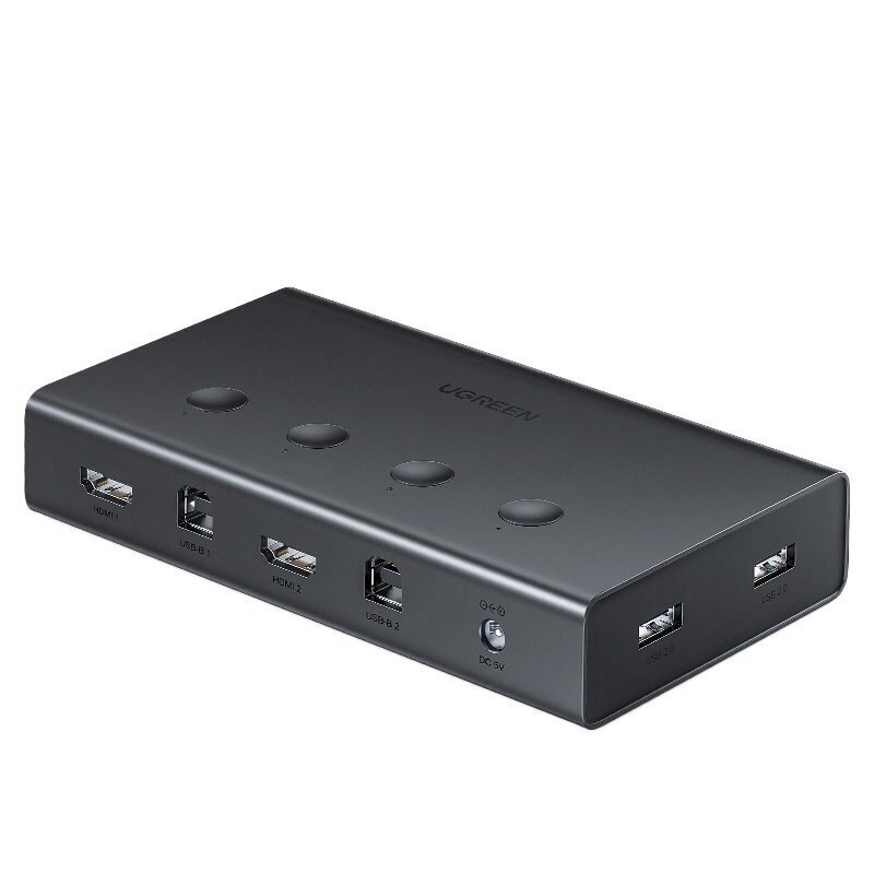 Ugreen KVM (klaviatuuri videohiir) lüliti 4 x 1 HDMI (emane) 4 x USB (emane) 4 x USB Type B (emane) must (CM293) цена и информация | USB jagajad, adapterid | kaup24.ee
