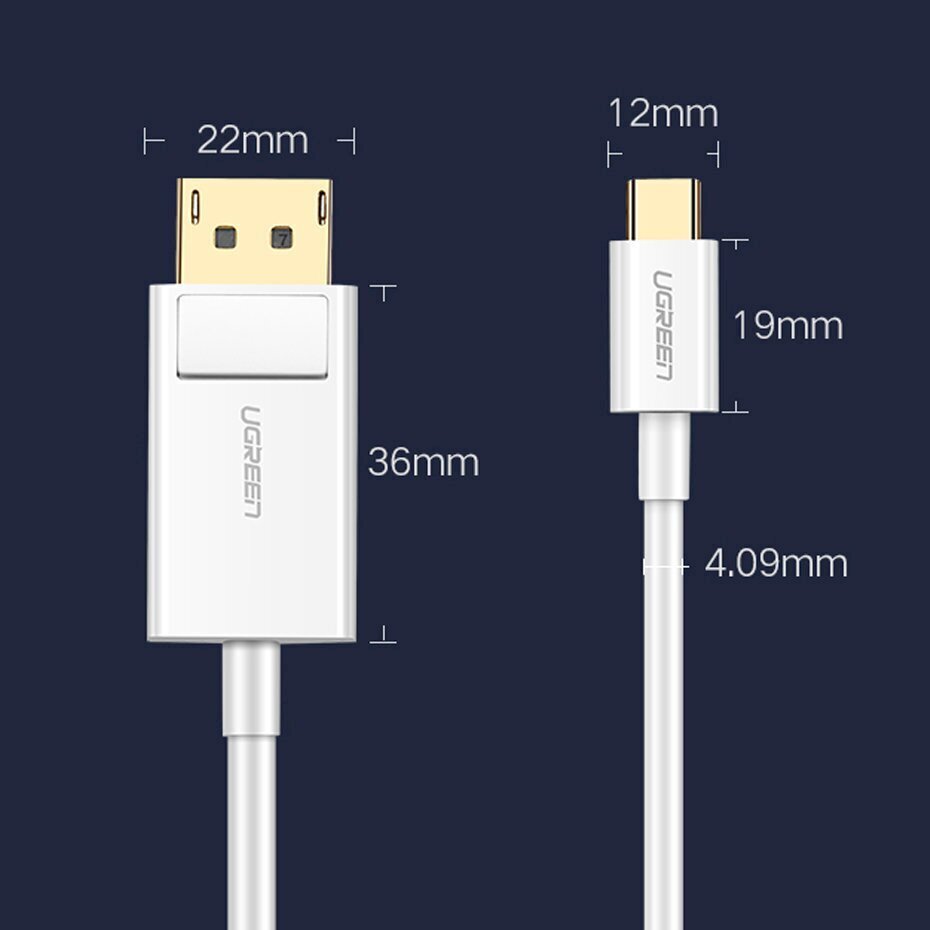 Ugreen ühesuunaline C-tüüpi USB-ekraaniporti 4K 1,5 m adapterkaabel valge (MM139) цена и информация | Mobiiltelefonide kaablid | kaup24.ee