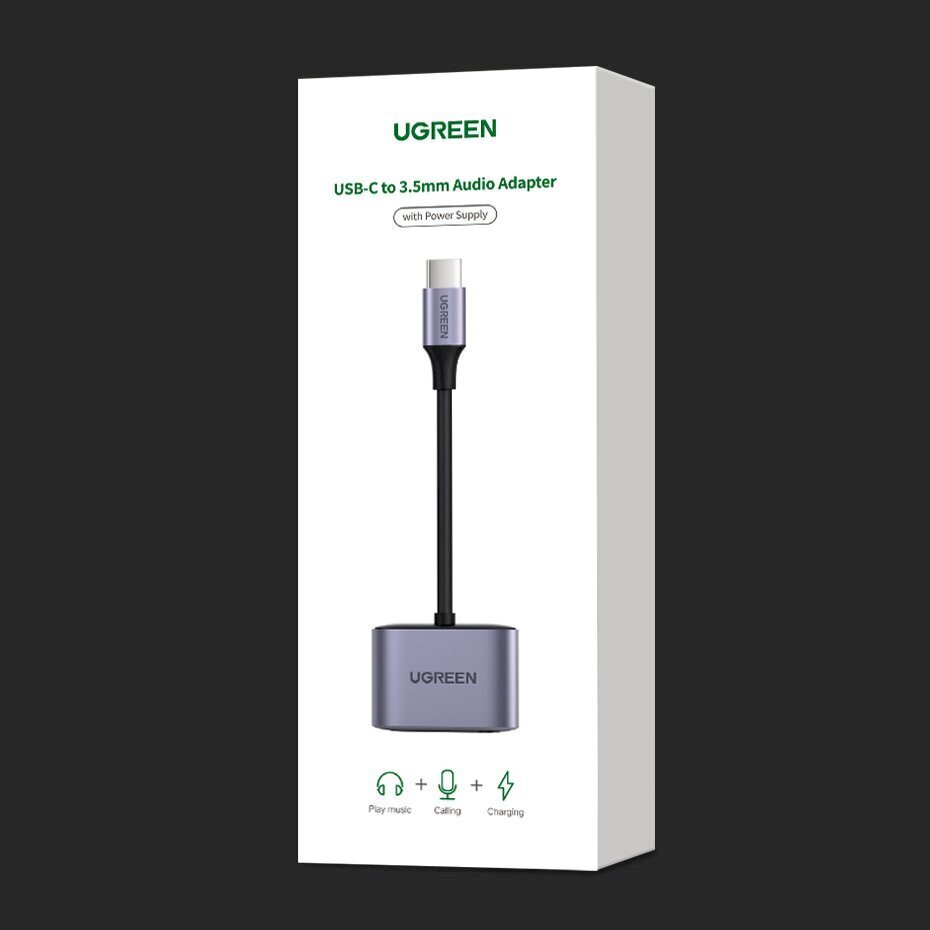 Ugreen heliadapter C-tüüpi USB (mees) – C-tüüpi USB PD QC (emane) + 3,5 mm minipistik (emane) hall (CM231) hind ja info | Mobiiltelefonide kaablid | kaup24.ee