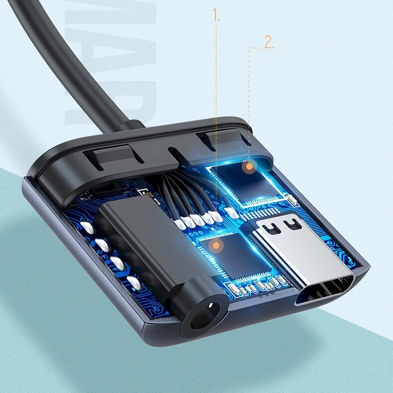 Ugreen heliadapter C-tüüpi USB (mees) – C-tüüpi USB PD QC (emane) + 3,5 mm minipistik (emane) hall (CM231) hind ja info | Mobiiltelefonide kaablid | kaup24.ee