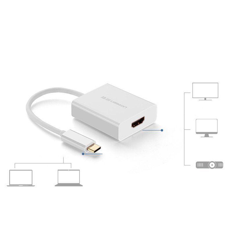 Ugreen USB Type C (mees) – HDMI (emane) adapter valge (40273) hind ja info | Mobiiltelefonide kaablid | kaup24.ee