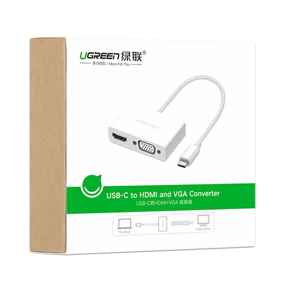 Ugreen adapteri videomuundur USB-tüüp C – HDMI / VGA valge (MM123) цена и информация | USB jagajad, adapterid | kaup24.ee