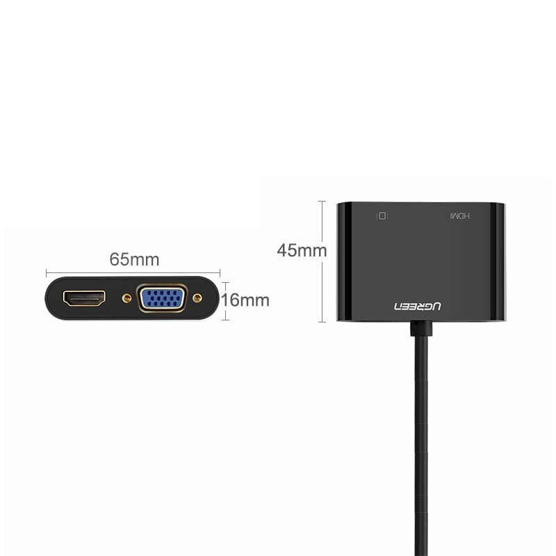 Ugreen mini HDMI (isane) – VGA (emane) / HDMI (emane) + minipistik 3,5 mm (emane) adapter must (CM101) цена и информация | Mobiiltelefonide kaablid | kaup24.ee
