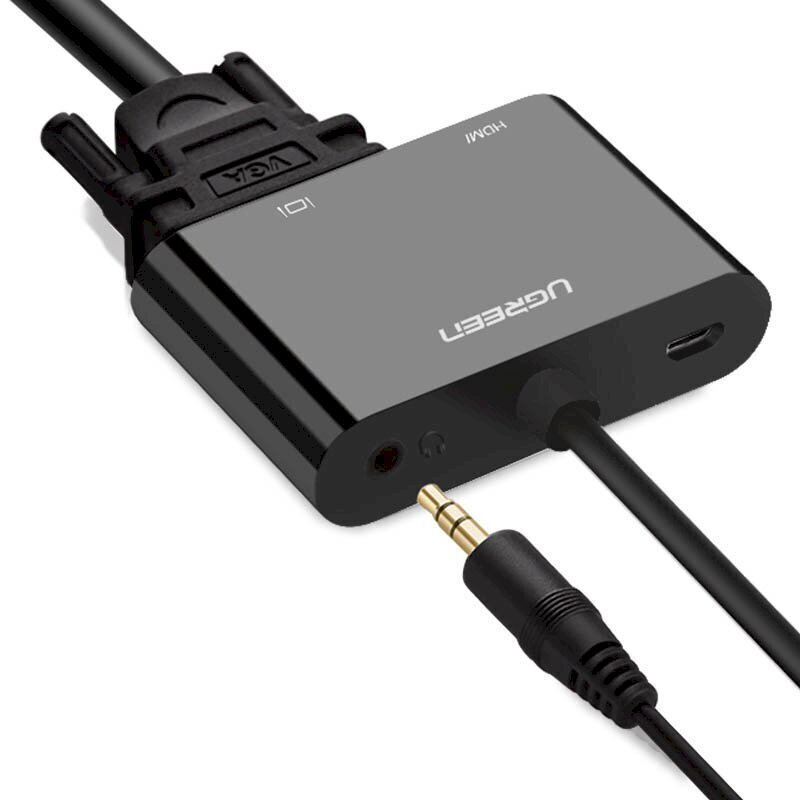 Ugreen mini HDMI (isane) – VGA (emane) / HDMI (emane) + minipistik 3,5 mm (emane) adapter must (CM101) цена и информация | Mobiiltelefonide kaablid | kaup24.ee