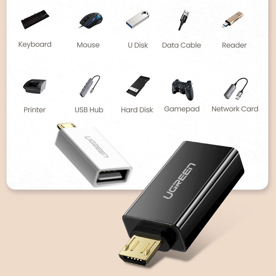 Ugreen mikro-USB – USB 2.0 OTG-adapter, valge (US195) цена и информация | Mobiiltelefonide kaablid | kaup24.ee