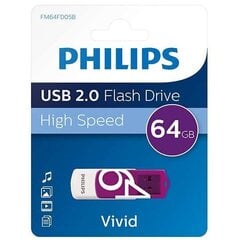 USB флешка Philips 64GB USB 2.0 Vivid Edition, розовая цена и информация | Philips Накопители данных | kaup24.ee