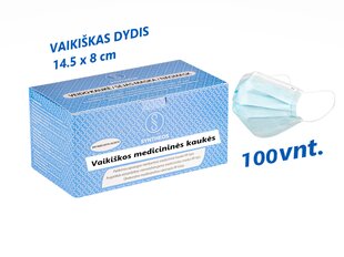 Детская медицинская одноразовая маска Syntheos 100шт, тип IIR, синяя, сделано в Литве, 3-слойная цена и информация | Аптечки | kaup24.ee