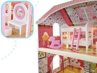 Puidust nukumaja roosa mööbliga 90 cm LED hind ja info | Tüdrukute mänguasjad | kaup24.ee