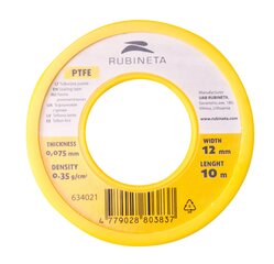 Тефлоновая лента Rubineta 10 м / 12 мм / 0,075 мм, 634021 цена и информация | Аксессуары для душа, смесителей | kaup24.ee