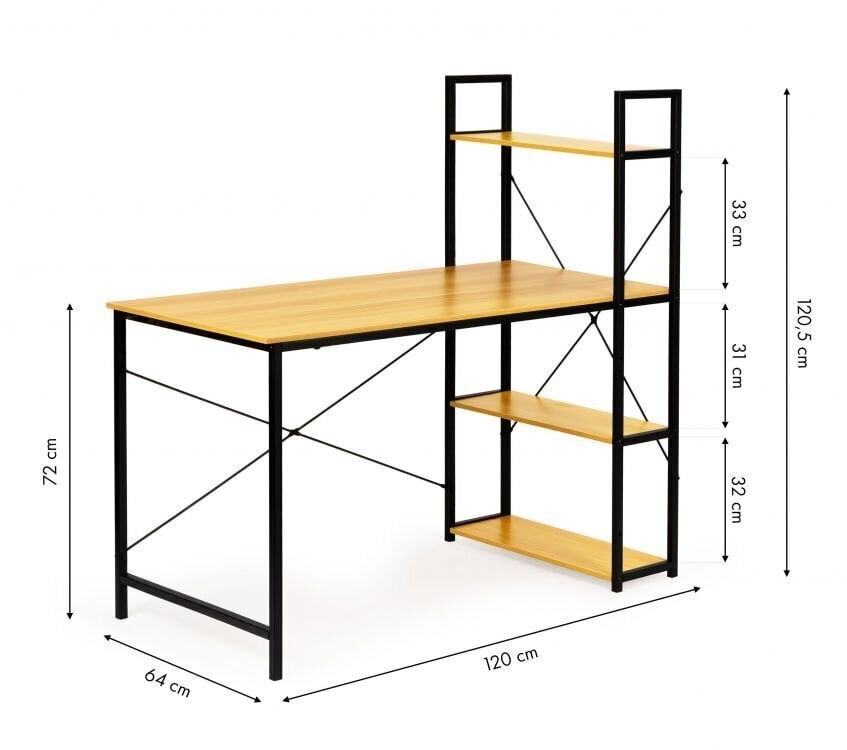 Töölaud riiulitega Modern Home, 120x64 cm, helepruun/must hind ja info | Arvutilauad, kirjutuslauad | kaup24.ee