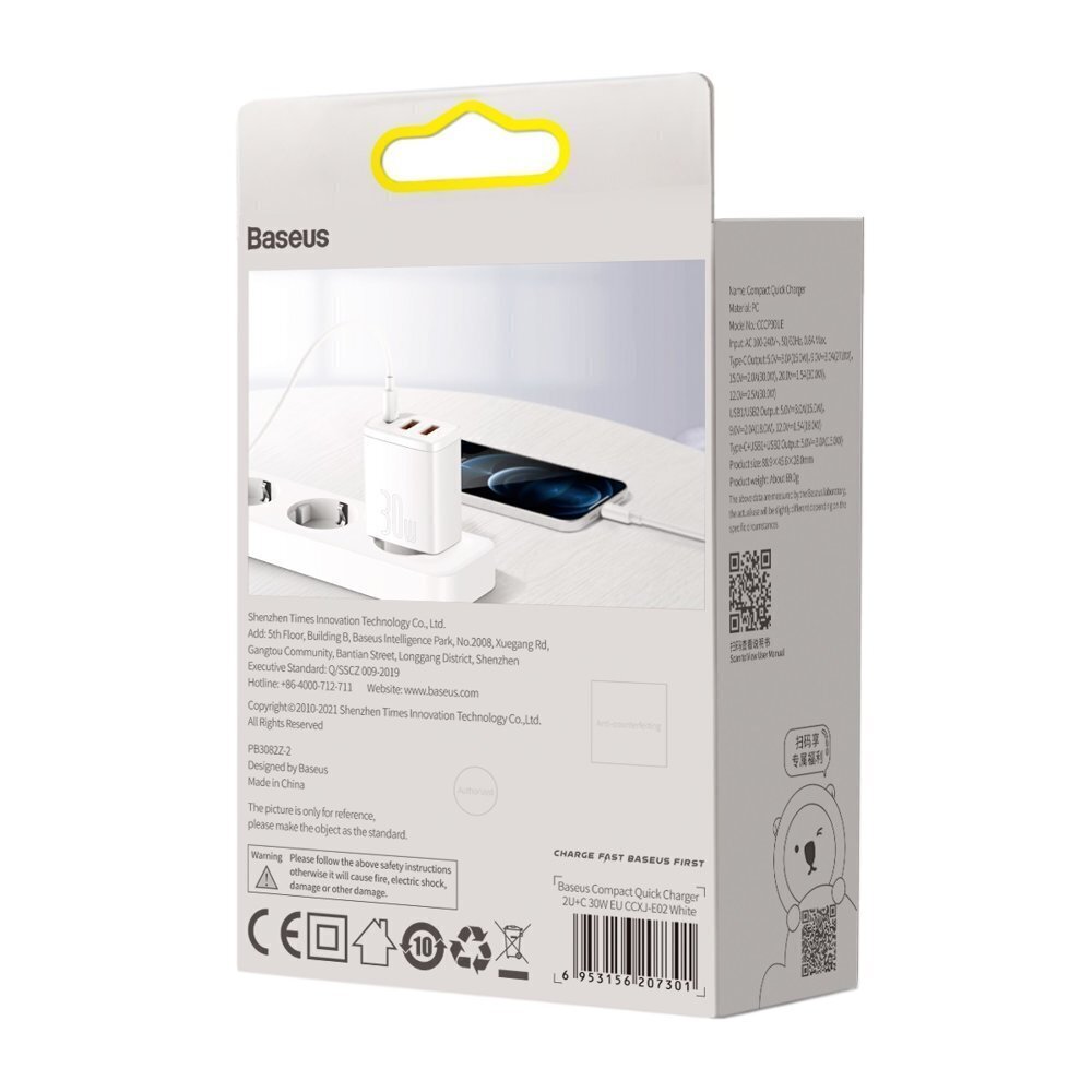 Baseus BSU2896WHT hind ja info | Mobiiltelefonide laadijad | kaup24.ee