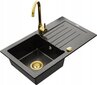 Graniidist köögivalamu Mexen Pablo koos valamu ja sifooniga, Metallic black/gold+Gold цена и информация | Köögivalamud | kaup24.ee