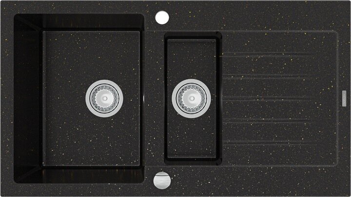 Graniidist köögivalamu Mexen Matias koos segisti ja sifooniga, Metallic black/gold+Black hind ja info | Köögivalamud | kaup24.ee