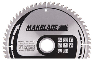 Пильный диск Makita B-09058 TCT MAKBLADE, 216х2х30 мм, 5° T60  цена и информация | Механические инструменты | kaup24.ee