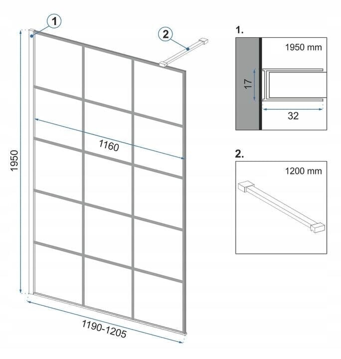 Dušisein REA Bler I Evo koos riiuli/nagiga, Black Mat, 70, 80, 90, 100, 110, 120 x195cm цена и информация | Dušikabiinide uksed ja seinad | kaup24.ee