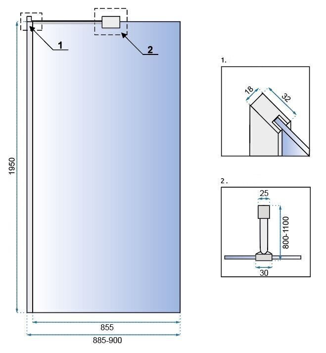 Dušisein REA Aero N Evo koos riiuli/nagiga, 80,90,100,110,120 x195cm цена и информация | Dušikabiinide uksed ja seinad | kaup24.ee