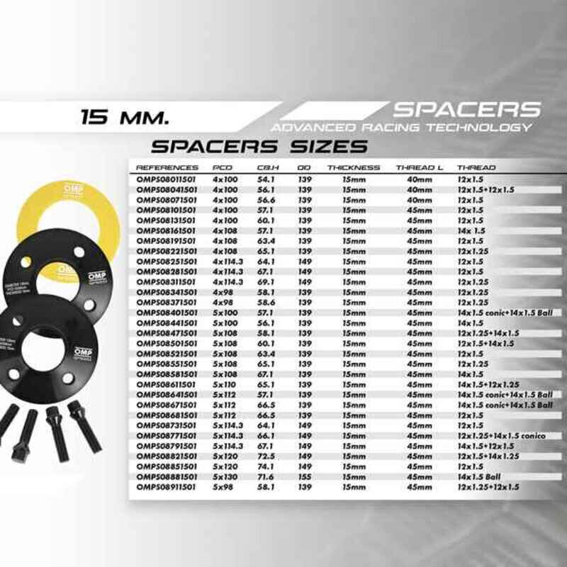 Eraldaja komplekt OMP 5X98 58,1 M12 x 1,25 + M12 x 1,5 15 mm hind ja info | Lisaseadmed | kaup24.ee