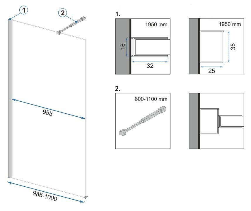 Dušisein REA Aero Evo koos riiuli/nagiga, Black mat, 90,100,110,120 x195cm цена и информация | Dušikabiinide uksed ja seinad | kaup24.ee