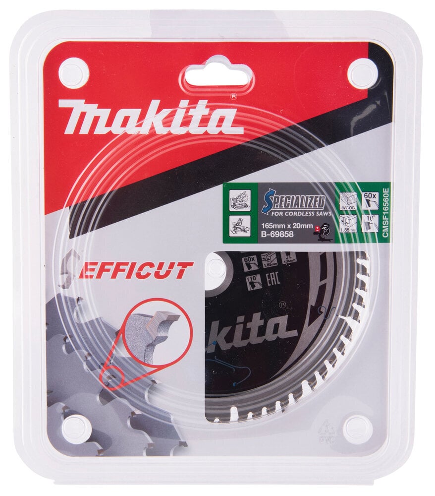 T.C.T saeketas 165 x 1.85 x 20 mm 10° T60 B-69858 Makita цена и информация | Käsitööriistad | kaup24.ee