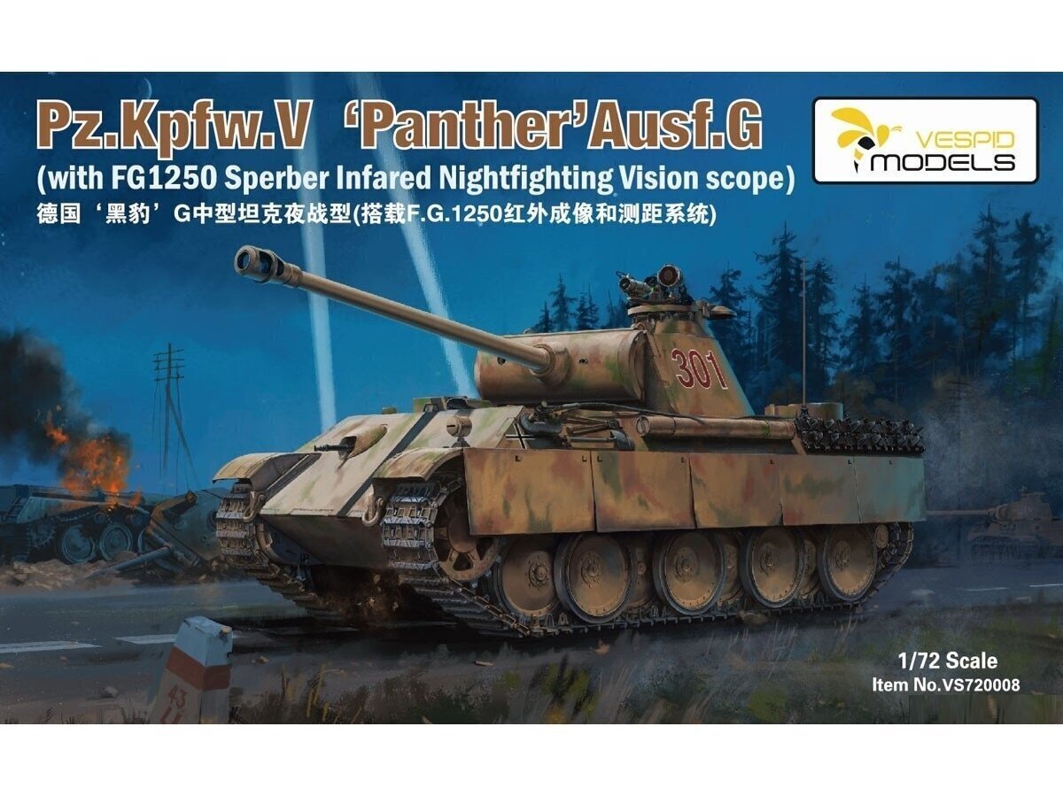 VESPID MODELS - Pz.Kpfw. V Panther Ausf.G (with F.G.1250 infrared search light and scope), 1/72, 720008 hind ja info | Klotsid ja konstruktorid | kaup24.ee