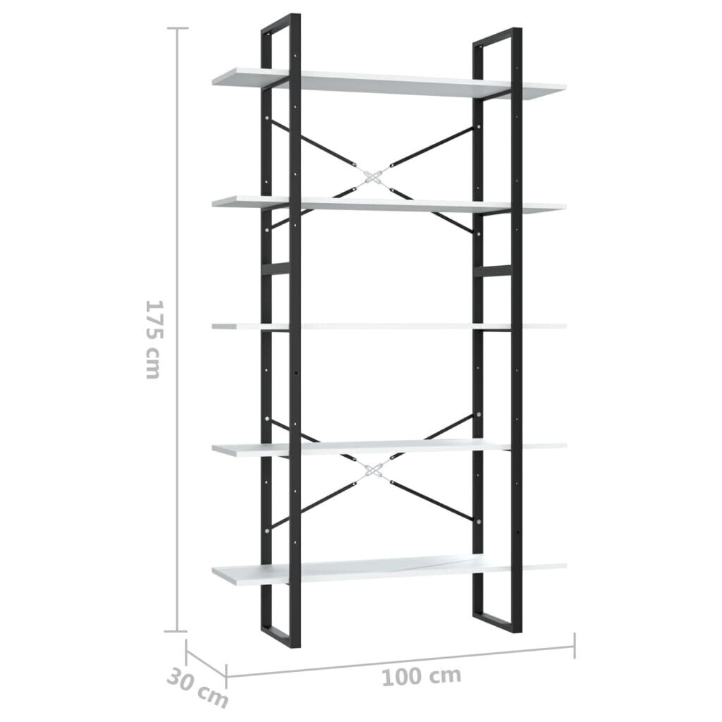 Raamaturiiul, 5 riiulit, 100x30x175 cm, valge hind ja info | Riiulid | kaup24.ee