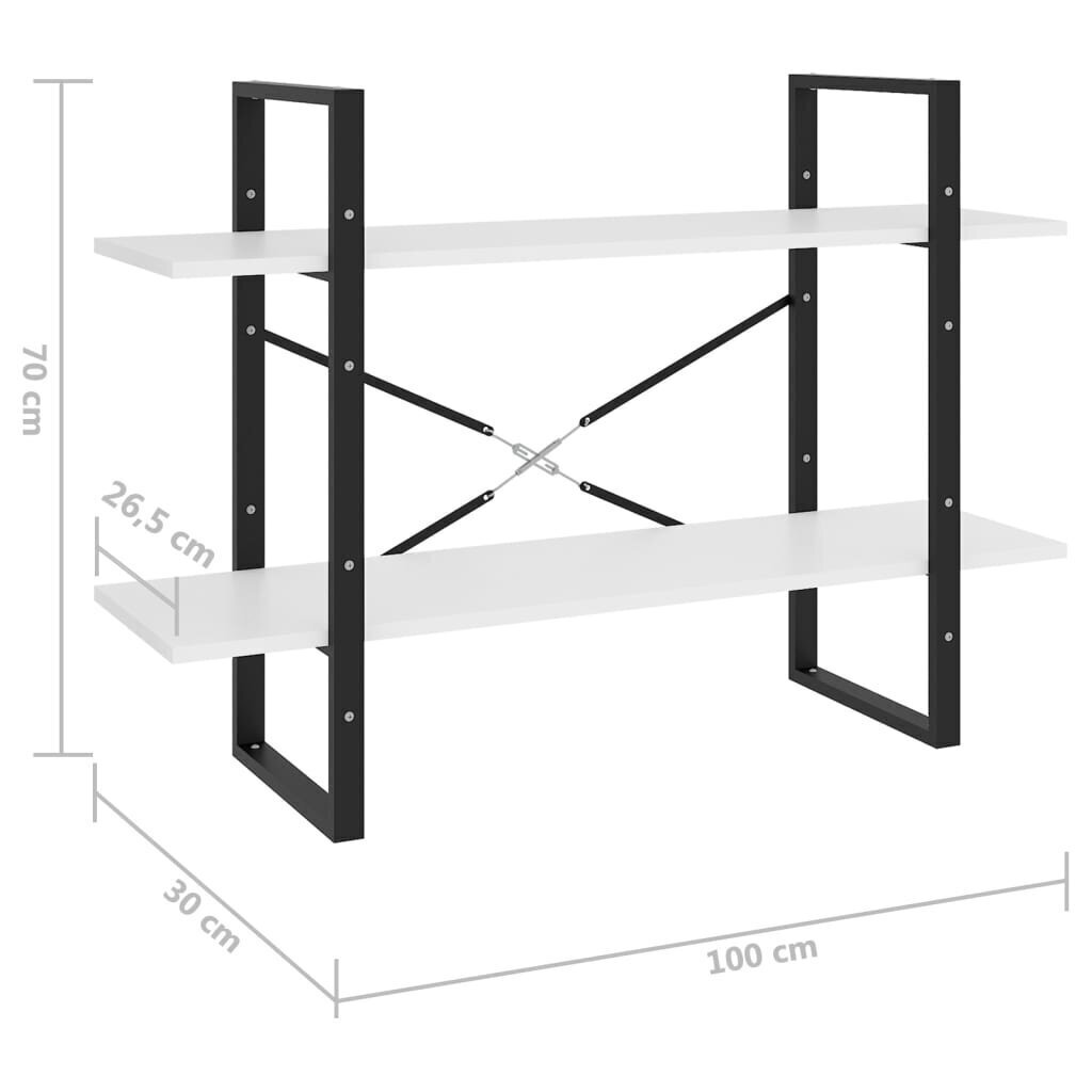 Raamaturiiul, 2 riiulit, 100x30x70 cm, valge цена и информация | Riiulid | kaup24.ee