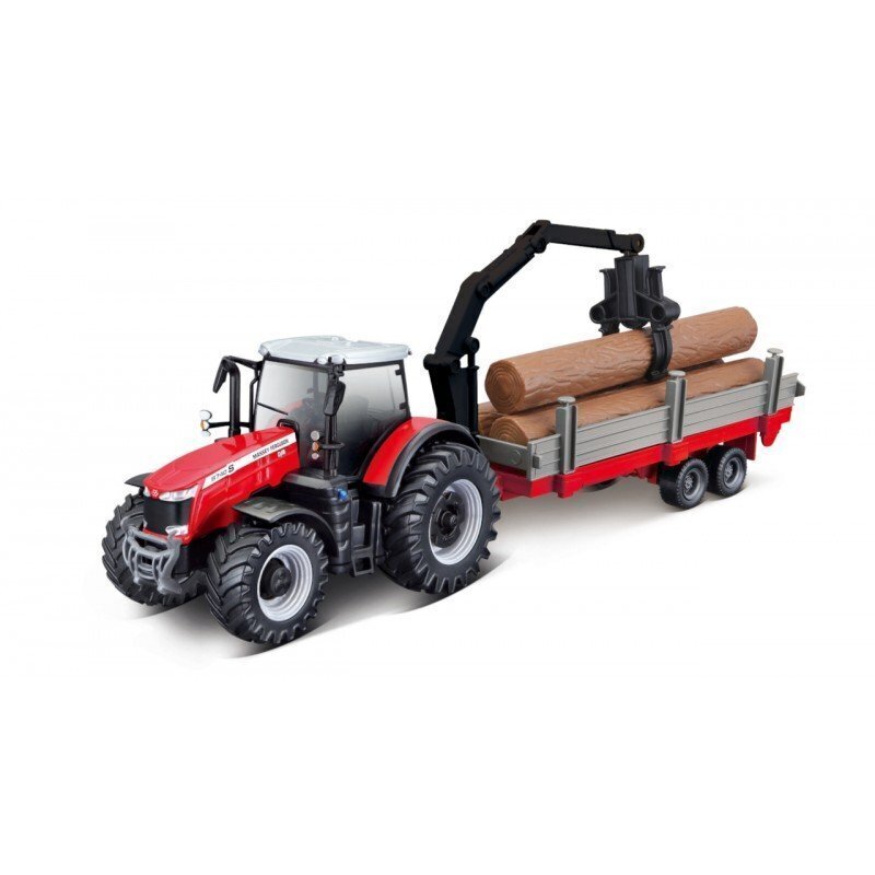 Traktor Bburago Massey Ferguson 8740S Tractor Kids with tree forwarder цена и информация | Poiste mänguasjad | kaup24.ee