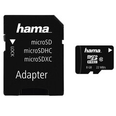 HAMA microSDHC 8GB Class 10 + 
aдаптер цена и информация | Карты памяти | kaup24.ee