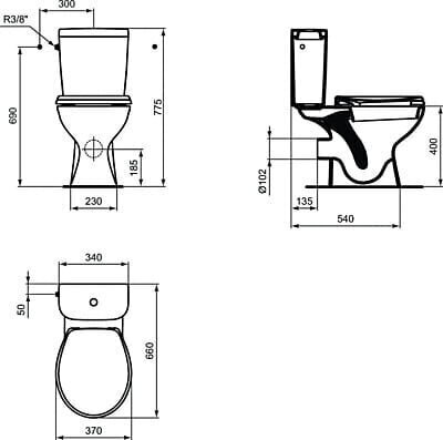 Kompaktne wc pott + pehmelt sulguv soft-close prill-laud, horisontaalne väljalaskeava 15 aastat garantiid hind ja info | WС-potid | kaup24.ee