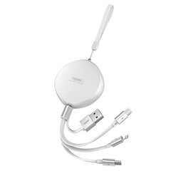 REMAX Sury flat retractable 3in1 data charging cable USB - USB Type C / Lightning / micro USB 2,1 A 1 m white (RC-185th) цена и информация | Кабели для телефонов | kaup24.ee