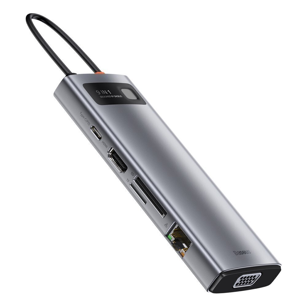 Hub 9in1 Baseus Metal Gleam Series, USB-C to 3x USB 3.0 + HDMI + USB-C PD + Ethernet RJ45 + microSD/SD + VGA цена и информация | USB jagajad, adapterid | kaup24.ee