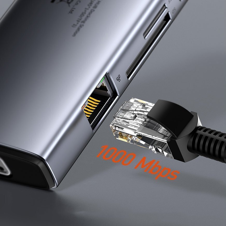 Hub 9in1 Baseus Metal Gleam Series, USB-C to 3x USB 3.0 + HDMI + USB-C PD + Ethernet RJ45 + microSD/SD + VGA цена и информация | USB jagajad, adapterid | kaup24.ee