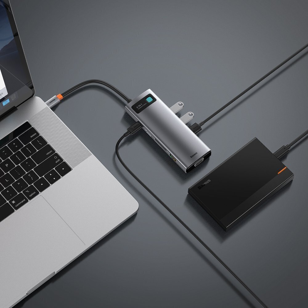 Hub 9in1 Baseus Metal Gleam Series, USB-C to 3x USB 3.0 + HDMI + USB-C PD + Ethernet RJ45 + microSD/SD + VGA цена и информация | USB jagajad, adapterid | kaup24.ee