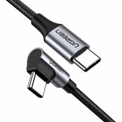 UGREEN US255 USB-C to USB-C Elbow cable, 3A, 60W, 0.5m (Black) hind ja info | Mobiiltelefonide kaablid | kaup24.ee