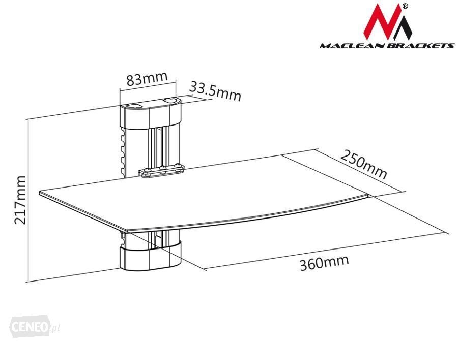 Maclean MC-663 1-Tier Wall Floating Glass Shelf Support DVD Console PS3 Xbox hind ja info | Teleri seinakinnitused ja hoidjad | kaup24.ee