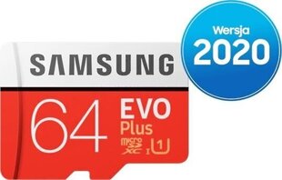 Карта памяти Samsung EVO Plus microSD 2020 64 ГБ цена и информация | Карты памяти для телефонов | kaup24.ee