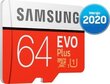 Samsung EVO Plus microSD 2020 64GB mälukaart цена и информация | Mobiiltelefonide mälukaardid | kaup24.ee