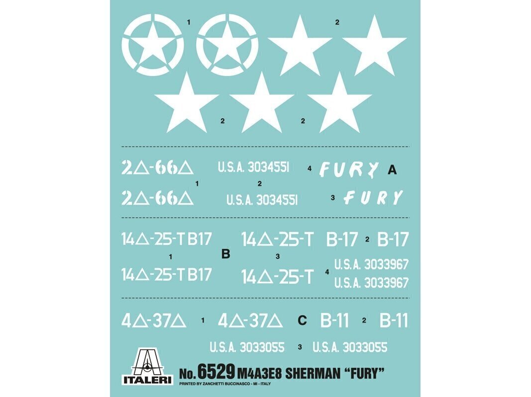 Italeri - M4A3E8 Sherman "Fury", 1/35, 6529 hind ja info | Klotsid ja konstruktorid | kaup24.ee