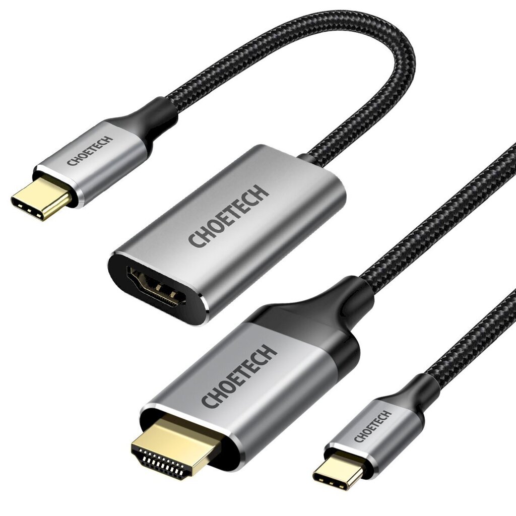 Choetechi komplekti adapter HUB USB Type C – HDMI 2.0 (3840 x 2160 @ 60Hz) hall (HUB-H12) + USB-kaabel Type C – HDMI (3840 x 2160 @ 60Hz) 2m hall (CH0021) цена и информация | Mobiiltelefonide kaablid | kaup24.ee