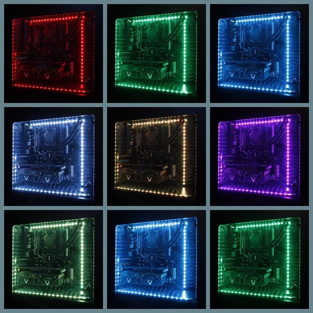 RGB värvi muutvad LED-ribad Lilware (2 x 50 cm) arvutikarpidele. Sisaldab 17-klahvilist multifunktsionaalset kaugjuhtimispulti. Must hind ja info | Lisatarvikud korpustele | kaup24.ee